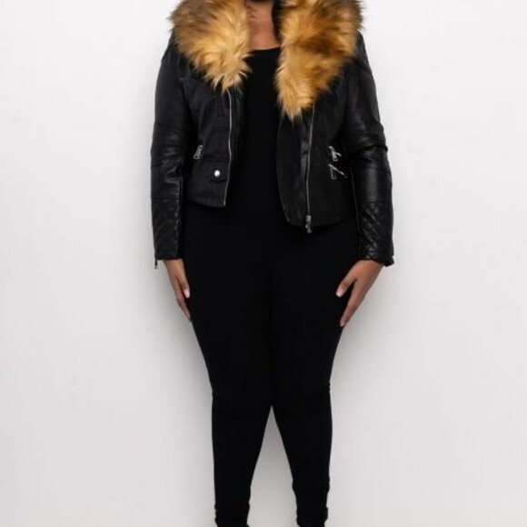 REACH FOR IT ALL  FAUX FUR COLLARED MOTO JACKET ( BRAND NEW !!!!!! ) - Picture 2 of 9